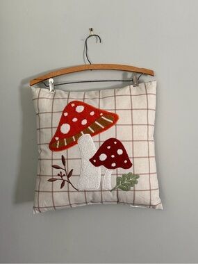 Mushroom Embroidered Throw Pillow